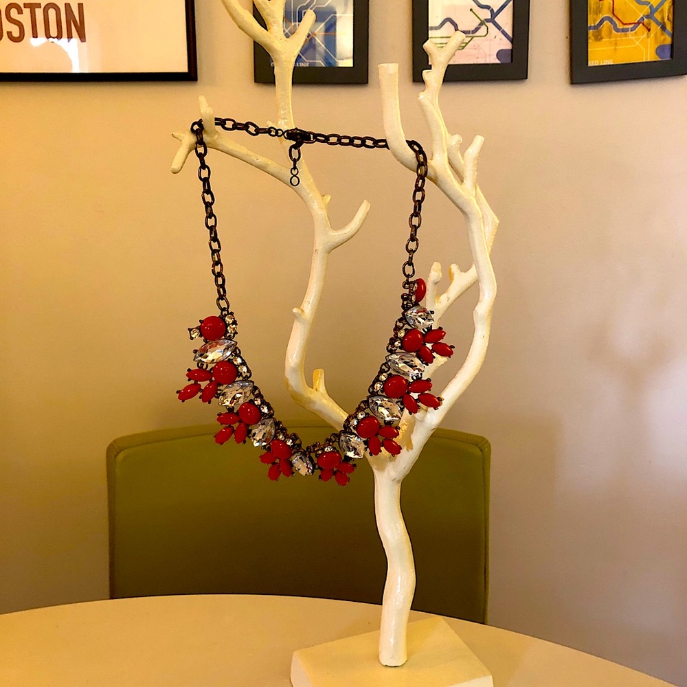 Scarlet and crystal statement collar necklace